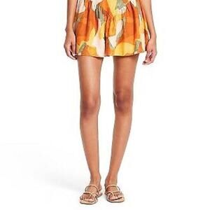 Mixed Paint Print Mini Skirt Sz 2/26 Fe Noel Linen Blend NWT